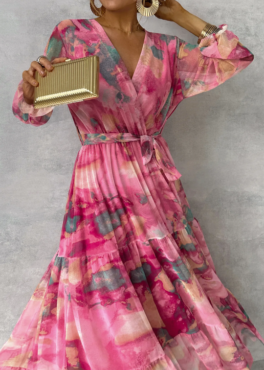 Zartrosa Langarm-Maxikleid