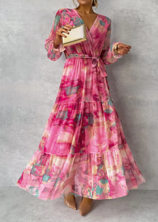 Zartrosa Langarm-Maxikleid