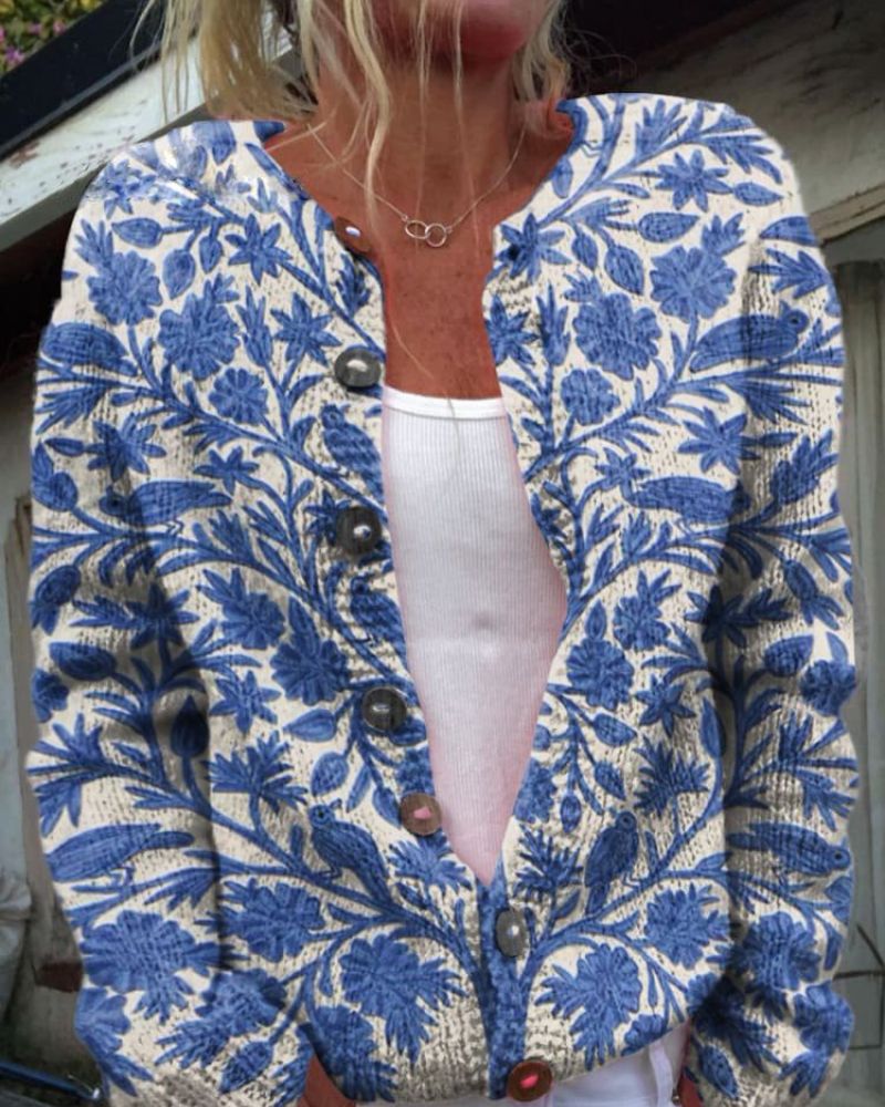 Heidi-Mode | Strickjacke mit Blumenmuster für Frauen