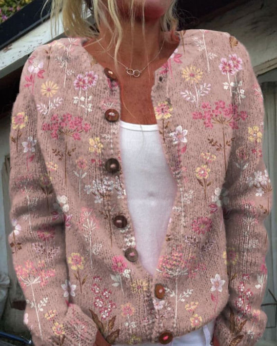 Heidi-Mode | Strickjacke mit Blumenmuster für Frauen