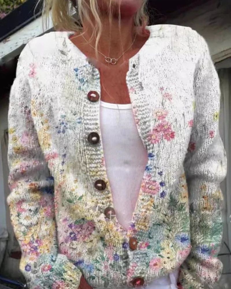 Heidi-Mode | Strickjacke mit Blumenmuster für Frauen