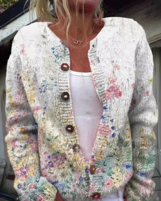 Heidi-Mode | Strickjacke mit Blumenmuster für Frauen
