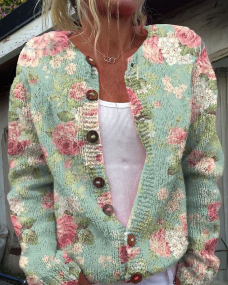 Heidi-Mode | Strickjacke mit Blumenmuster für Frauen