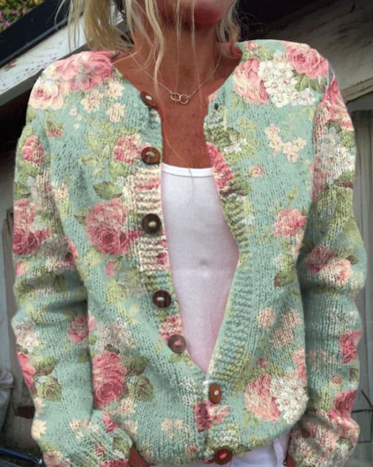 Heidi-Mode | Strickjacke mit Blumenmuster für Frauen