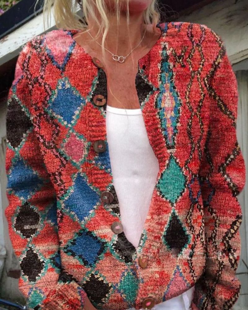 Heidi-Mode | Strickjacke mit Blumenmuster für Frauen