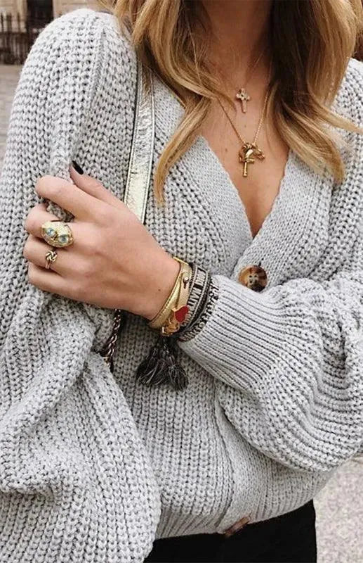 Heidi-Mode | Knopf Frauen Strickjacke Pullover