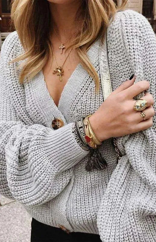 Heidi-Mode | Knopf Frauen Strickjacke Pullover