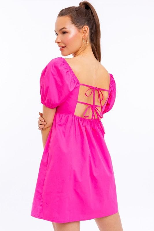 Heidi-Mode | Le Lis Kurzarmpuffärmel Babydoll-Kleid mit Rückenschnürung