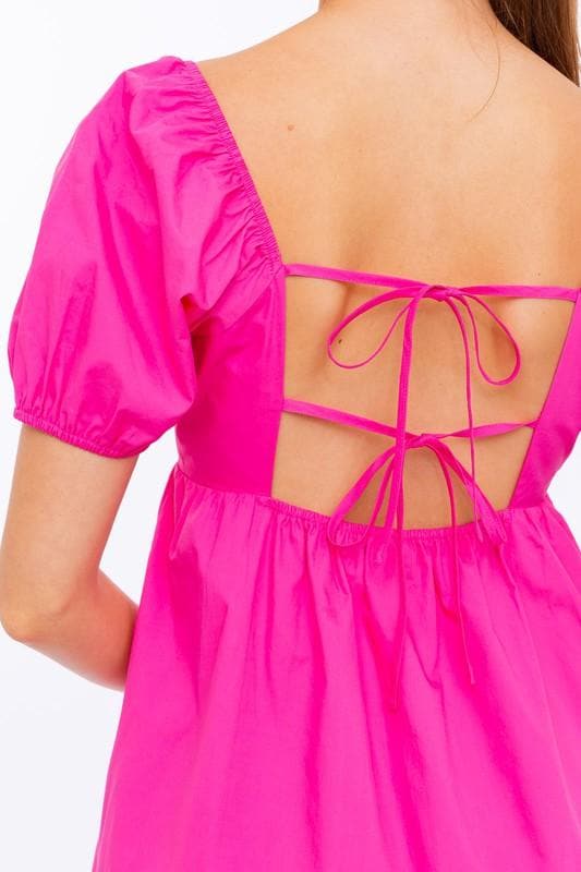 Heidi-Mode | Le Lis Kurzarmpuffärmel Babydoll-Kleid mit Rückenschnürung