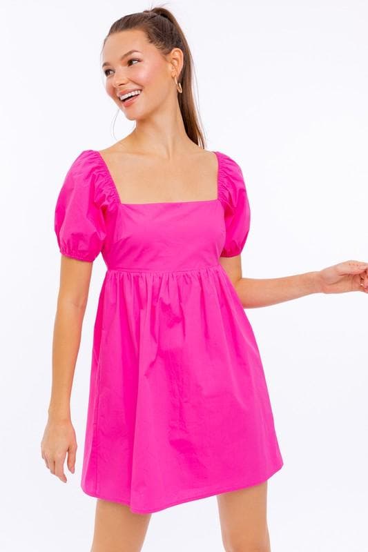 Heidi-Mode | Le Lis Kurzarmpuffärmel Babydoll-Kleid mit Rückenschnürung