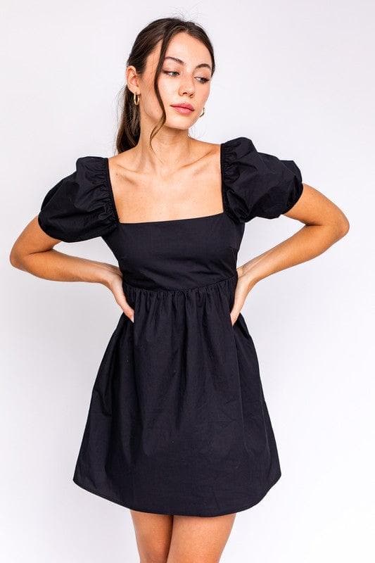 Heidi-Mode | Le Lis Kurzarmpuffärmel Babydoll-Kleid mit Rückenschnürung