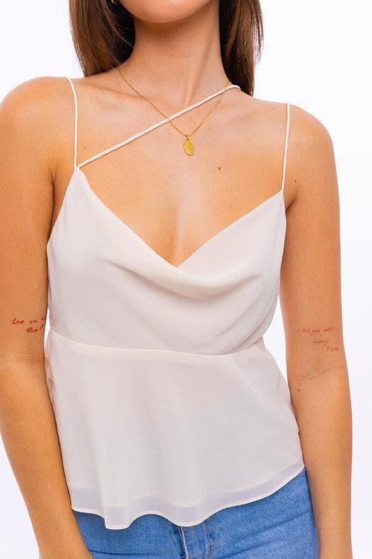 Heidi-Mode | Le Lis Spaghetti-Detail Cowl-Neck Cami-Top, Creme