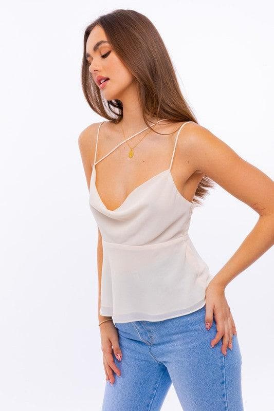 Heidi-Mode | Le Lis Spaghetti-Detail Cowl-Neck Cami-Top, Creme