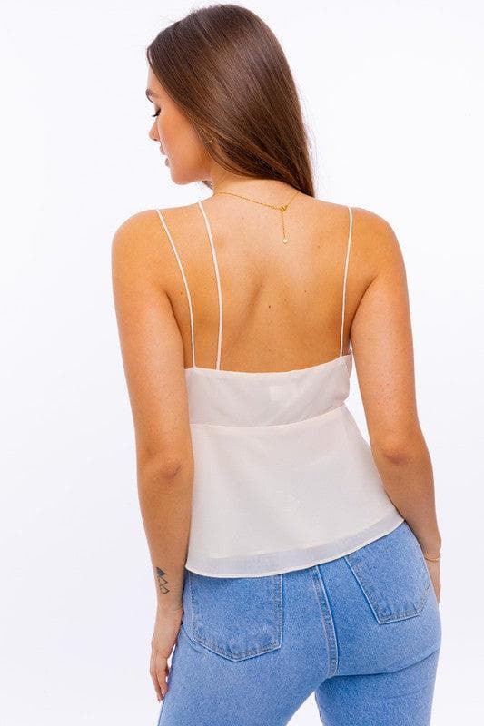 Heidi-Mode | Le Lis Spaghetti-Detail Cowl-Neck Cami-Top, Creme