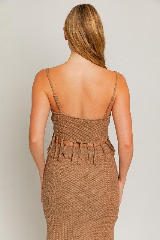 Heidi-Mode | Le Lis Quaste Detail Spaghetti Pullover Crop Top