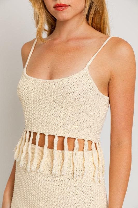 Heidi-Mode | Le Lis Quaste Detail Spaghetti Pullover Crop Top