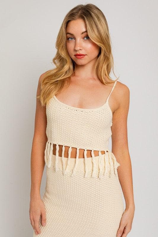 Heidi-Mode | Le Lis Quaste Detail Spaghetti Pullover Crop Top