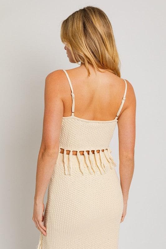 Heidi-Mode | Le Lis Quaste Detail Spaghetti Pullover Crop Top