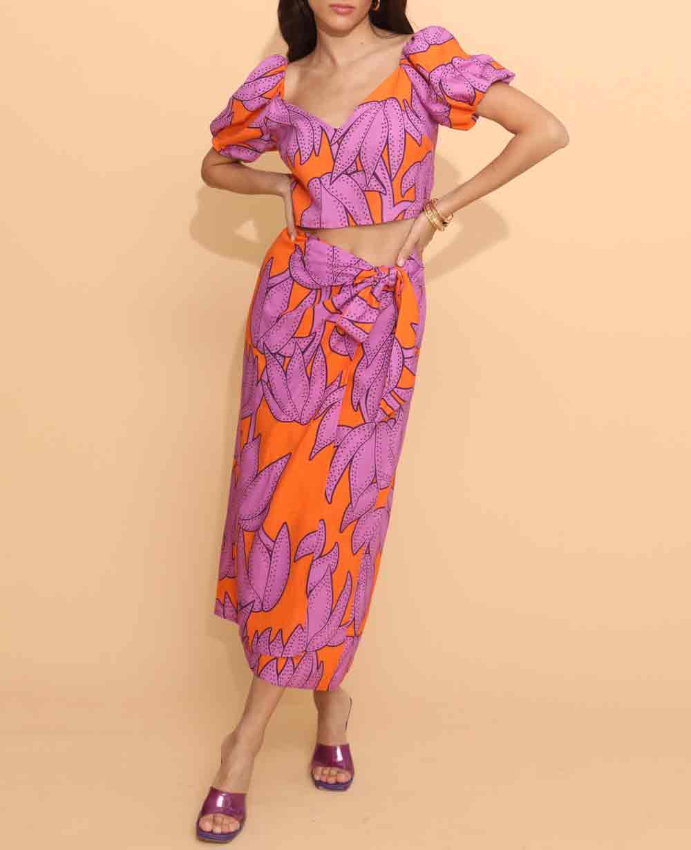 WRAP SKIRT "FLOWER" ORANGE/PURPLE