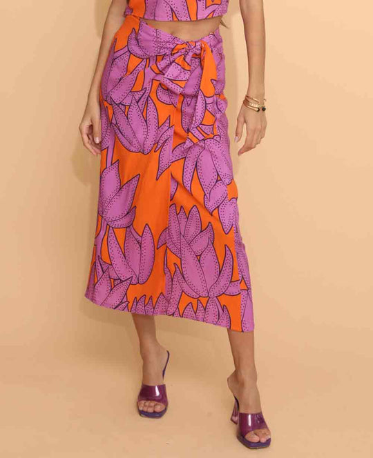 WRAP SKIRT "FLOWER" ORANGE/PURPLE