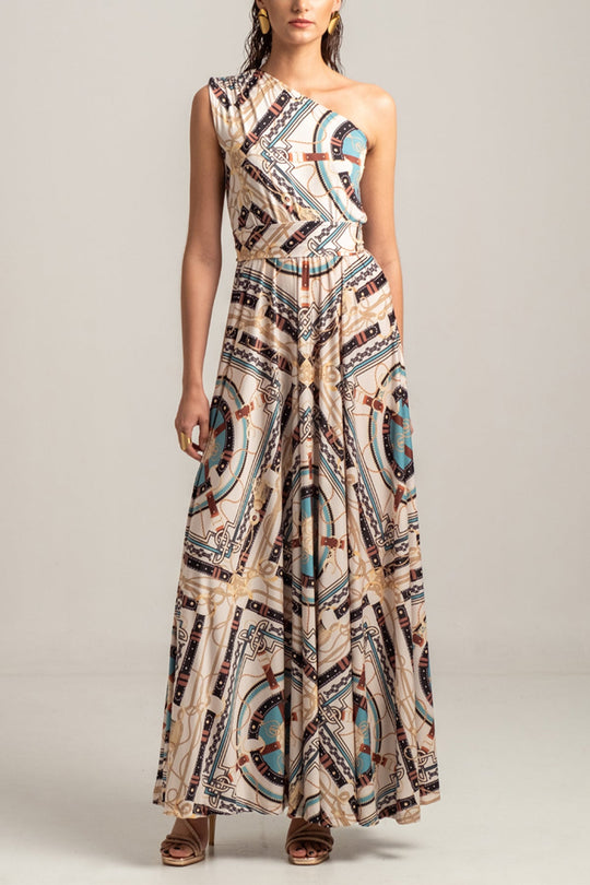 ONE SHOULDER DRESS "ANTHROPOSOPHY" MULTICOLOR