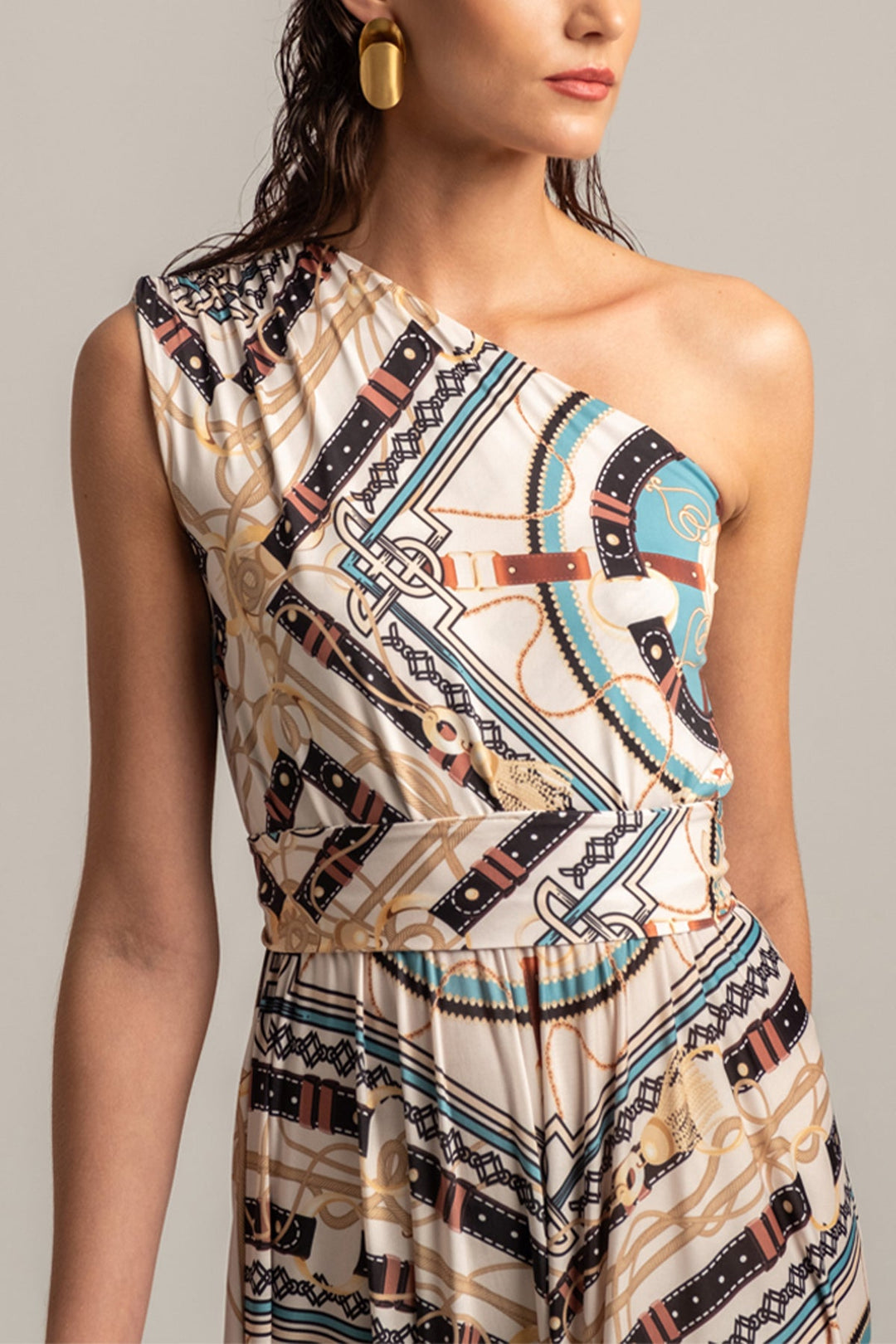 ONE SHOULDER DRESS "ANTHROPOSOPHY" MULTICOLOR