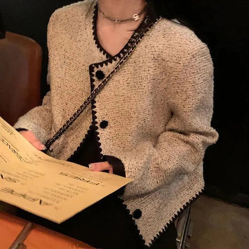 Heidi-Mode | Hellgrau verkürzte Tweedjacken Frauen