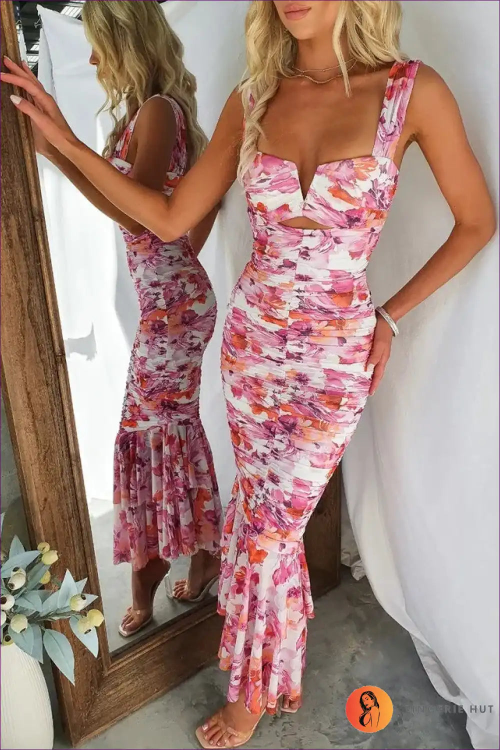 Heidi-Mode | Floral Rüschensaum Bodycon Kleid – Garten Glam