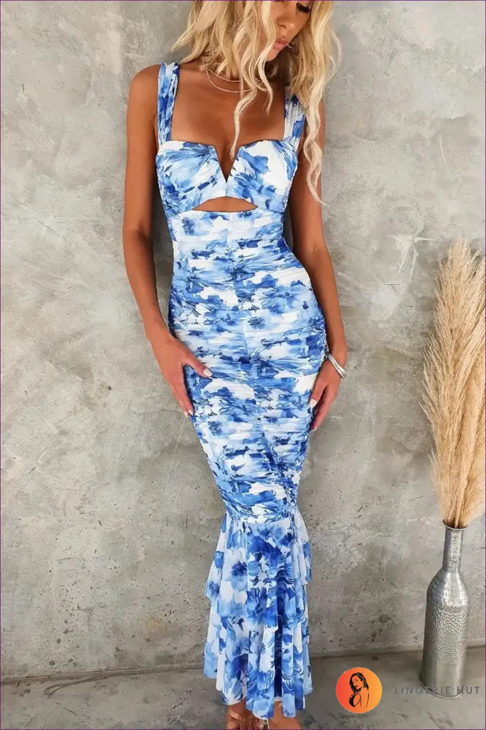 Heidi-Mode | Floral Rüschensaum Bodycon Kleid – Garten Glam