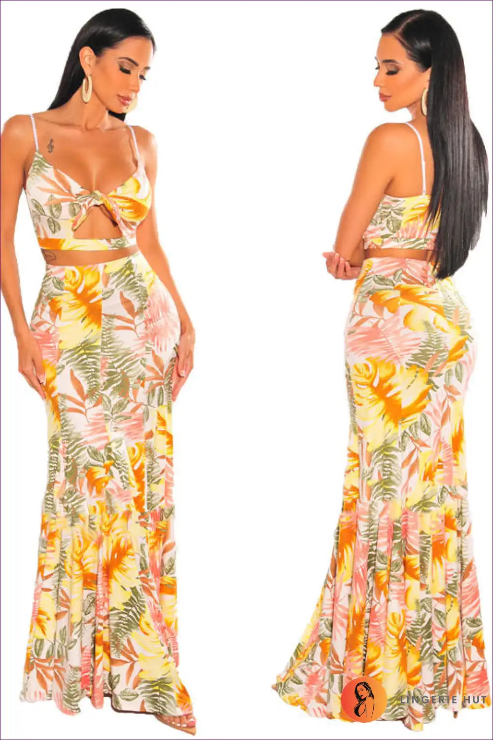 Heidi-Mode | Tropisches Cutout V-Ausschnitt Set - Boho Sommer Glam