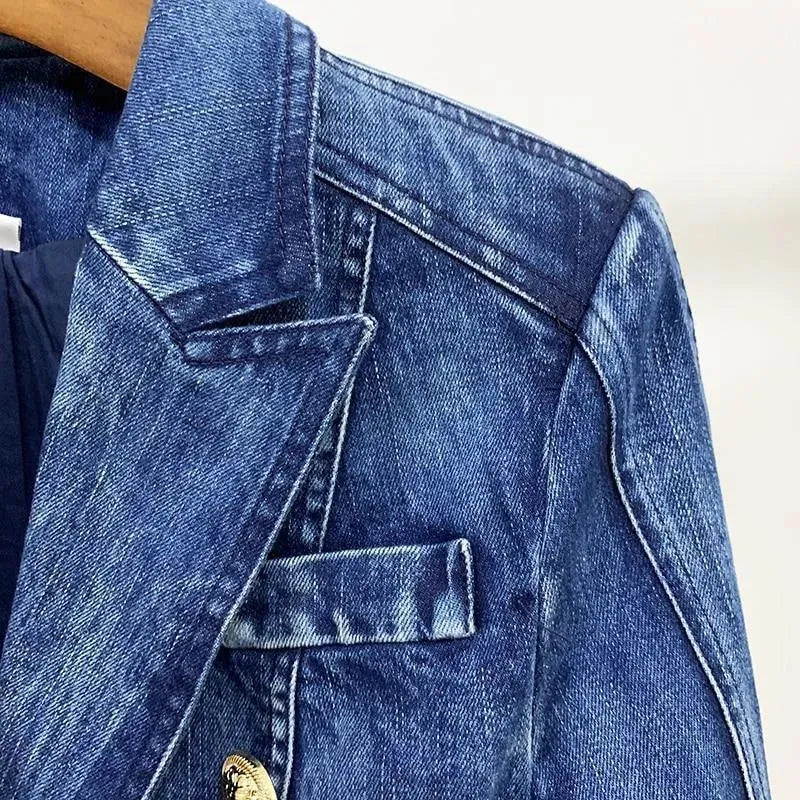 Heidi-Mode | Löwenknöpfe Denim Blazer Damen - Lässig - Unifarben