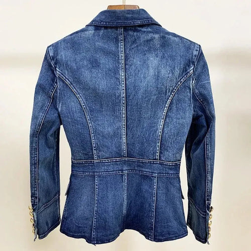 Heidi-Mode | Löwenknöpfe Denim Blazer Damen - Lässig - Unifarben