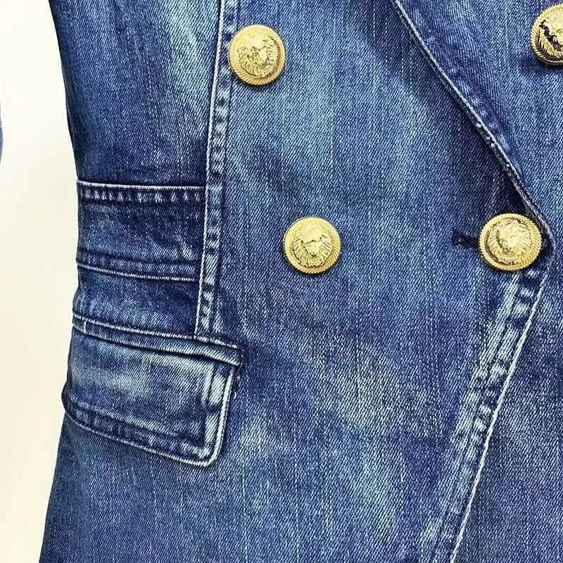 Heidi-Mode | Löwenknöpfe Denim Blazer Damen - Lässig - Unifarben