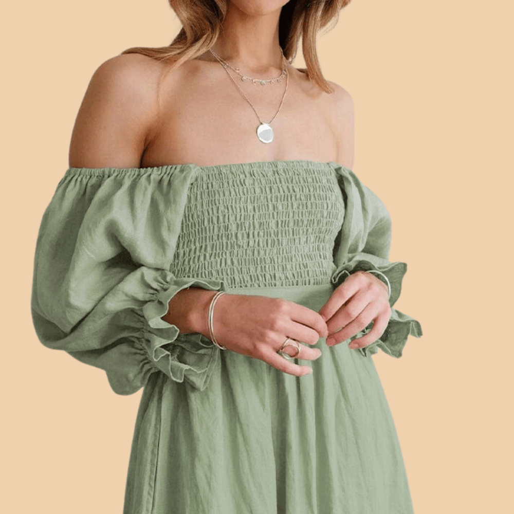 Heidi-Mode | Elegantes Off Shoulder Kleid mit Puffärmeln