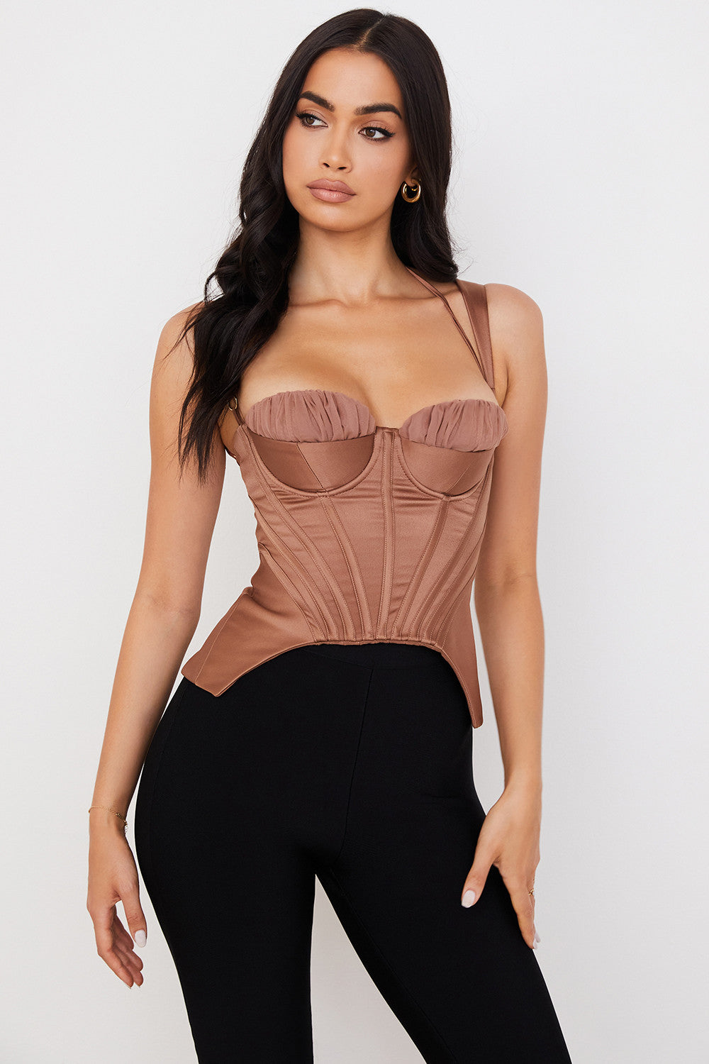 Heidi-Mode | Toffee Satin Peplum Korsett