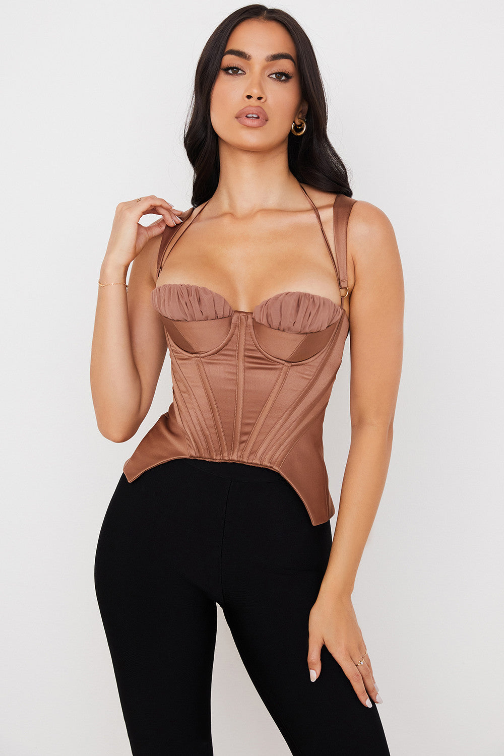 Heidi-Mode | Toffee Satin Peplum Korsett