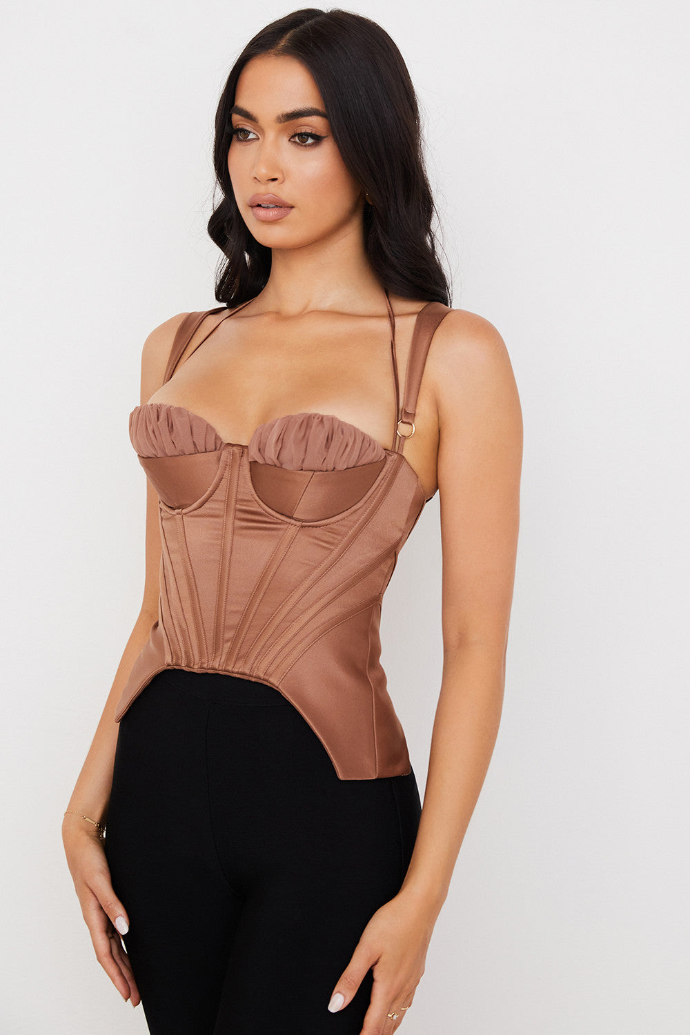 Heidi-Mode | Toffee Satin Peplum Korsett