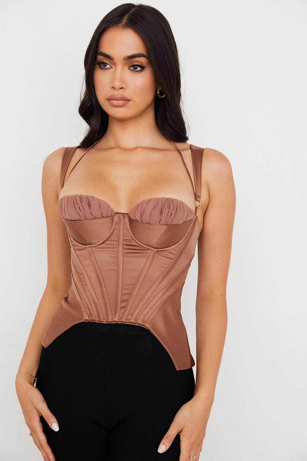 Heidi-Mode | Toffee Satin Peplum Korsett