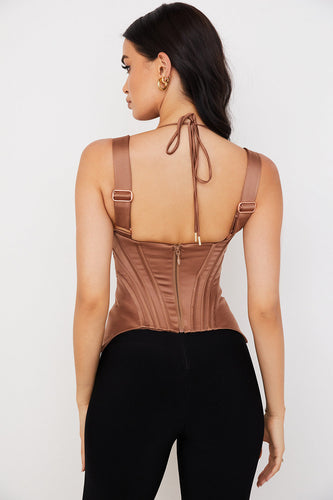 Heidi-Mode | Toffee Satin Peplum Korsett