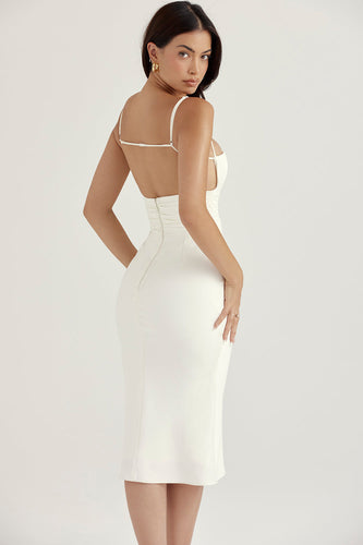 Heidi-Mode | Ivory Satin Korsett Midikleid
