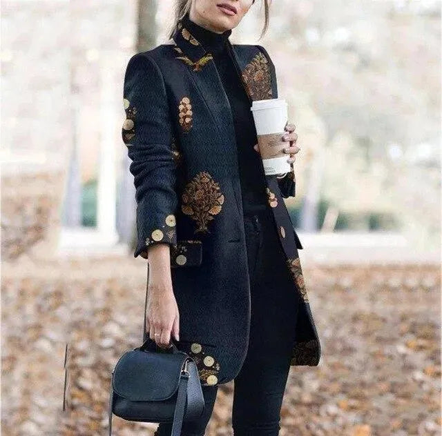 Heidi-Mode | Langer Vintage Blazer Damen - Vintage - Bedruckt