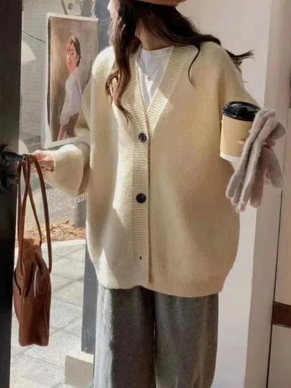 Heidi-Mode | Knopf Vielseitiger Damen Strickjacke Pullover