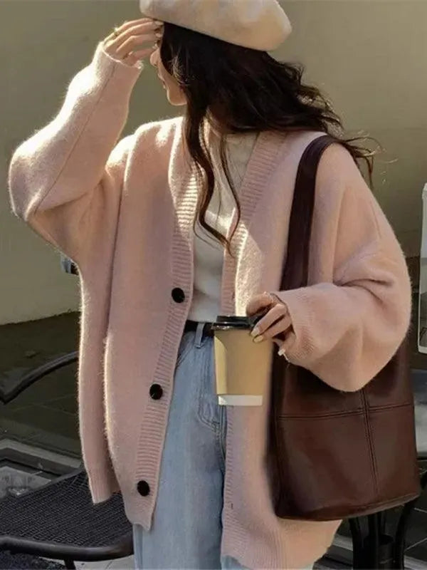 Heidi-Mode | Knopf Vielseitiger Damen Strickjacke Pullover