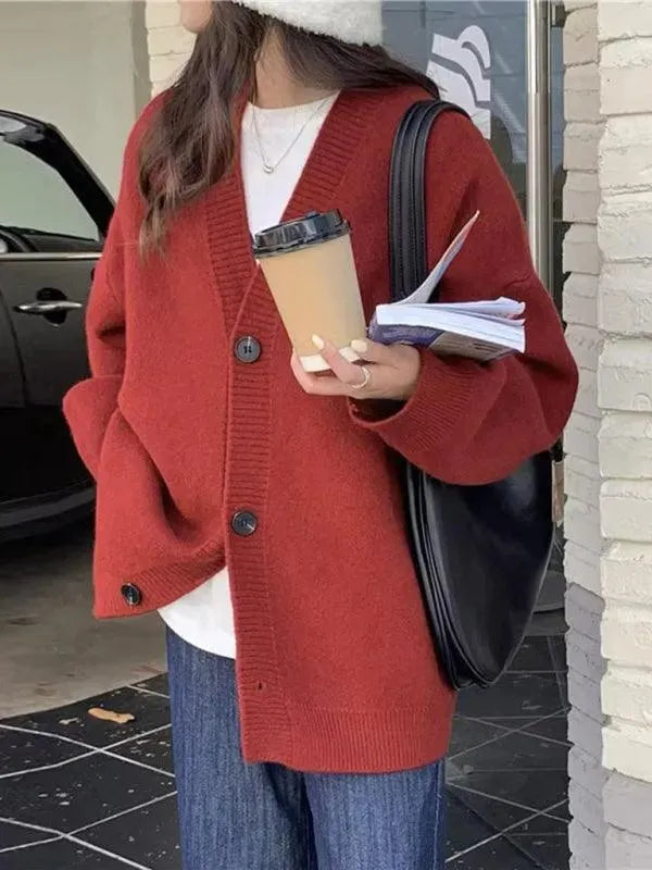 Heidi-Mode | Knopf Vielseitiger Damen Strickjacke Pullover