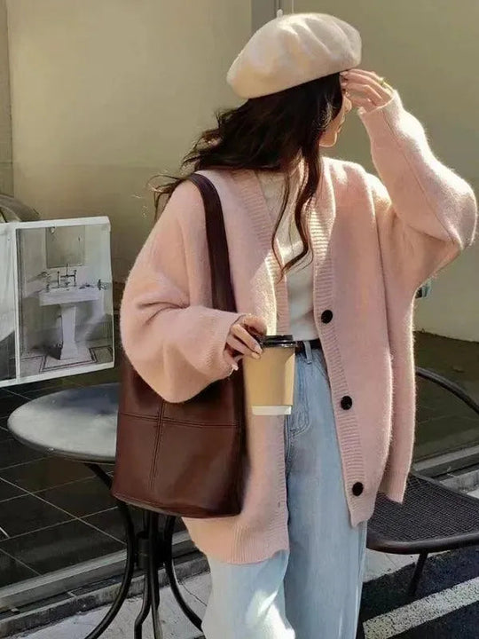 Heidi-Mode | Knopf Vielseitiger Damen Strickjacke Pullover