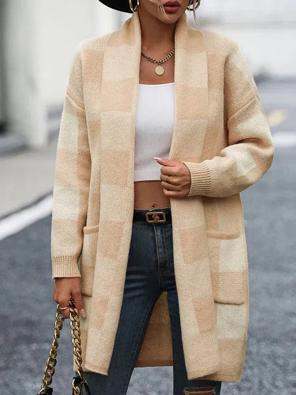 Heidi-Mode | Karierter Farbblock Strickjacke Pullover