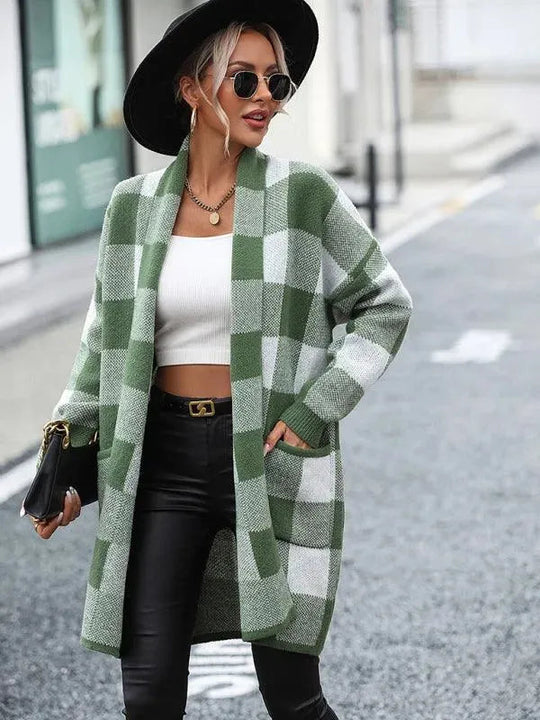 Heidi-Mode | Karierter Farbblock Strickjacke Pullover