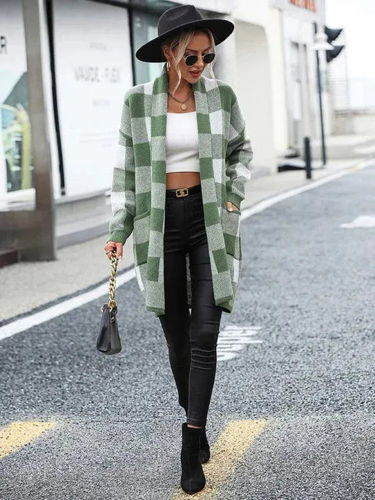 Heidi-Mode | Karierter Farbblock Strickjacke Pullover