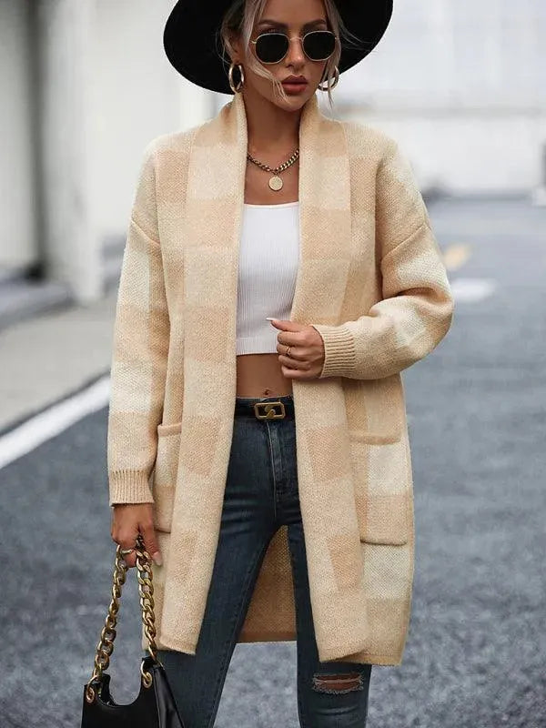 Heidi-Mode | Karierter Farbblock Strickjacke Pullover