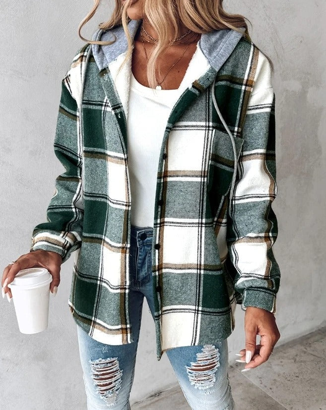 Heidi-Mode | Lässiger Hoodie Kariertes Hemd Jacke
